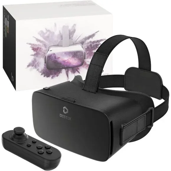 DESTEK V5 VR Headset for Phone with Controller Anti-Blue Eyes Protected HD Lens