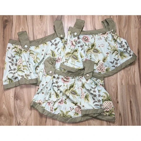 VTG Waverly Williamsburg Valance Set (3) Blue Green Floral Pineapple Gingham