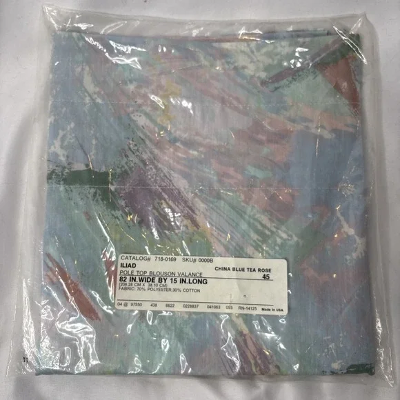 Iliad Pole Top Blouson‎ Valance China Blue Tea Rose Watercolor Abstract 82x15