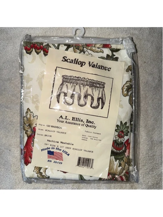 NIP A. L. Ellis Scallop Valance 100% Cotton Style 123 Madison 58”W x 15”D Brick