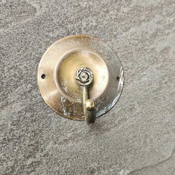 Vtg Surface Mount Brass Hook With Patina and roseatte
