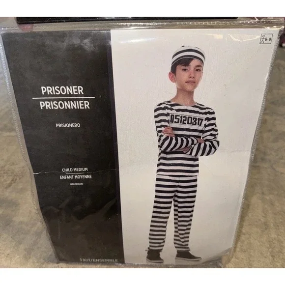 Convict‎ Costume Halloween Boys Kids Prisoner Child Medium 6-8 Yrs 3 Piece. New