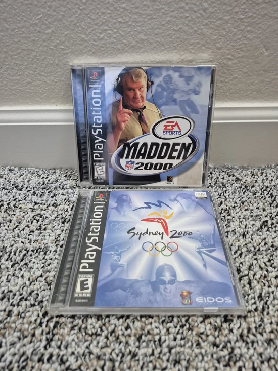 Sony PlayStation Blue and White Game Cases (Madden 2000 & Sydney 2000)