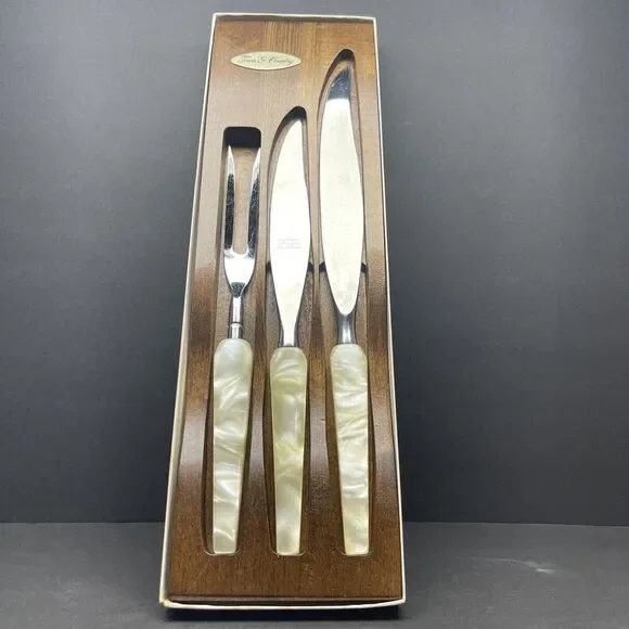 VTG TOWN‎ & COUNTRY FLEETWOOD 3 PIECE KNIFE CARVING SET CELLULOID MCM