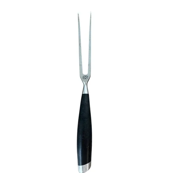 German Steel Carving Fork‎ Black Ergonomic Handle Meat Serving Tool Silver