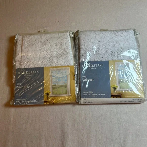 Mainstays Home Deanna White Lace Curtain Window Valance 40x21 Cottagecore Set 2