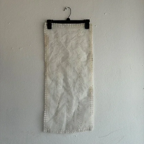 Vintage Sheer Lace Table Runner Embroidered Cottagecore Vanity Scarf 30x14