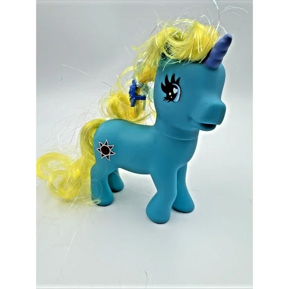 My Little Pony 1981 Blue Teal Toy Vintage 3-16-81‎ Yellow Glitter Hair Star Logo