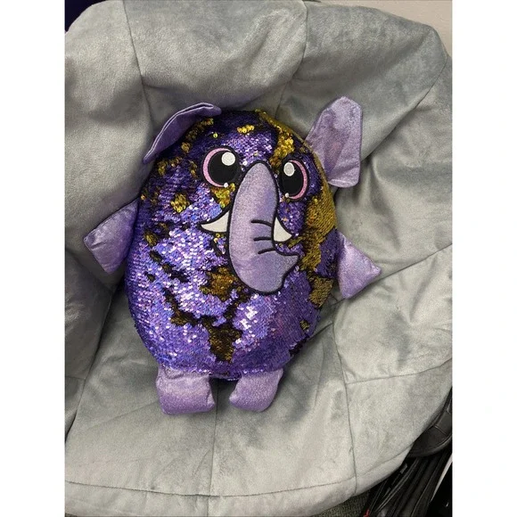 Shimmeez Large Elephant Reversible Sequin Plush Pet Purple Gold 16