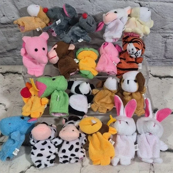 Finger Puppets Mini‎ Animals Large Lot Of 21 Some Pairs Bunnies Tiger Pig Frog