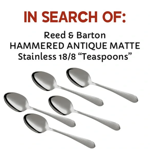 🚫 ISO 🚫 REED & BARTON HAMMERED ANTIQUE MATTE 18/8 STAINLESS TEASPOONS (Qty. 6+)