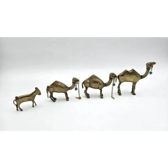 3 Camel, donkey caravan, brass bronze mini animal