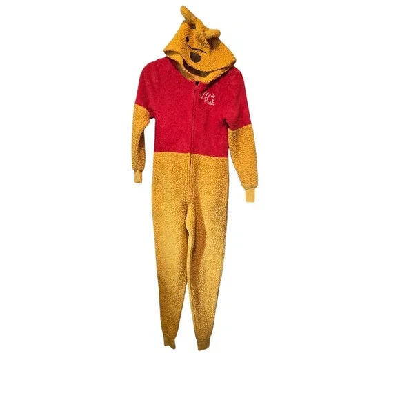 Disney Winnie the Pooh Sz XSM Hooded Zip Costume/Pajama Fleece Halloween Bear