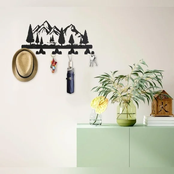 Mountain 10 Wall Hook Decor NWT Keys Storage Art Landscape Metal