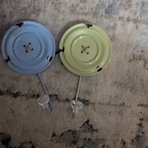 Blue and Green Button Wall Hooks