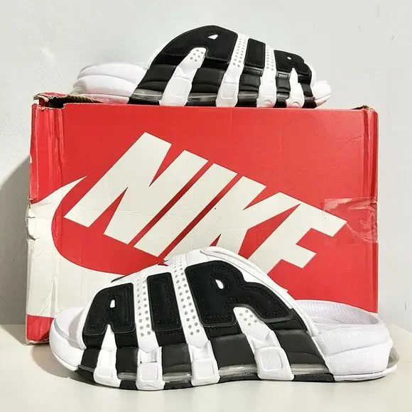 Nike Air More Uptempo “White Black Red” Men’s Size 10 Cushioned Lifestyle Slides