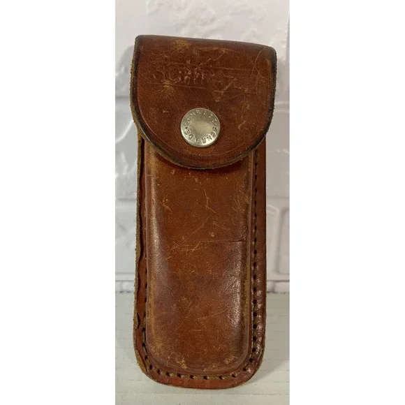 Schrade Knife Sheath Unisex OS Brown Leather Vintage Folding Pocket Knife Pouch