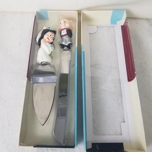 Cake‎ Server Knife Set VTG Looney Tunes Porky/ Petunia Pig Wedded Bliss Wedding