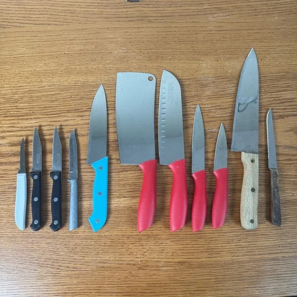 11pc Mixed Kitchen Knife Set Stainless Steel Cleaver Chef Santoku Paring Steak