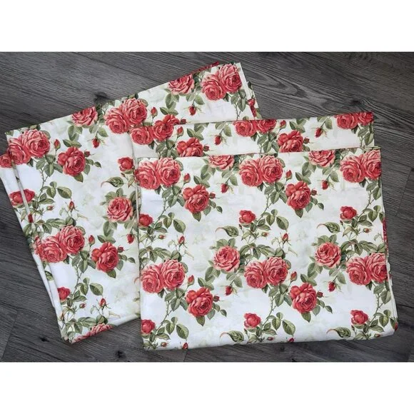 Spoonflower Floral / Red Rose 100% Cotton Curtain Panels 2- 84”X48” New w/o tags