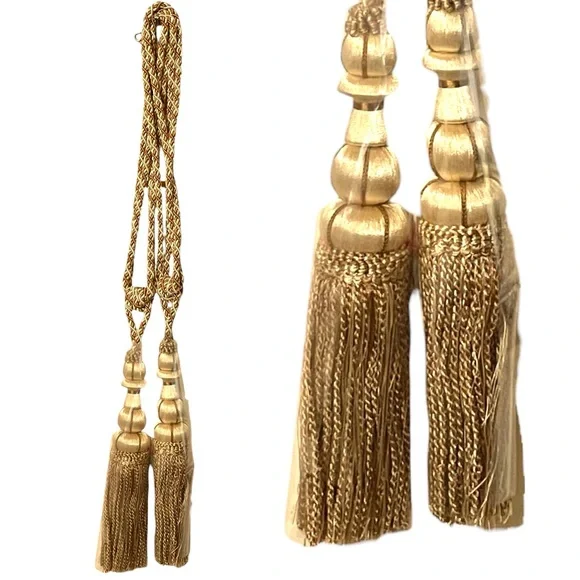 Elegant Gold and White Curtain Tiebacks Heavy Cord Long Full Tassel