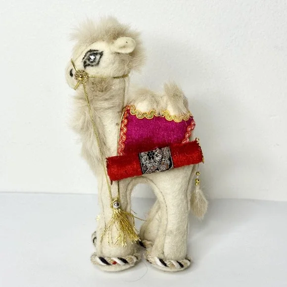 Kazakhstan Standing‎ Camel Plush With Gold Fringe Embellishments Handmade