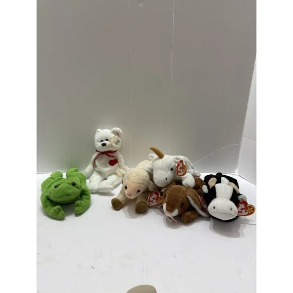 Lot Of 6 Ty Vintage Beanie Babies Retired With Tags Farm‎ Animals 1993-1999