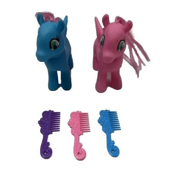 Pony Horse Greenbrier Intl Plastic Toy Pony G3 Style and Combs Blue Pink 4
