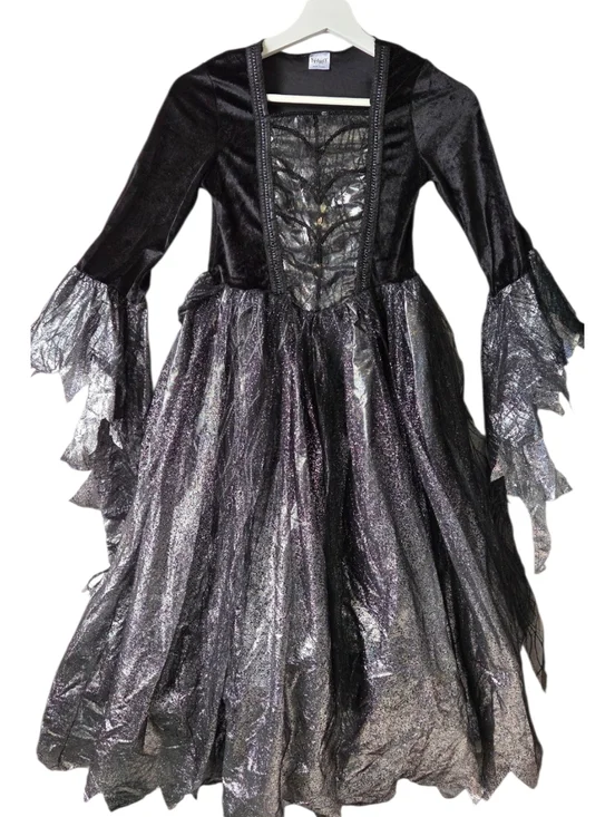 Spirit Halloween Black Metallic Witch Costume Dress large 14