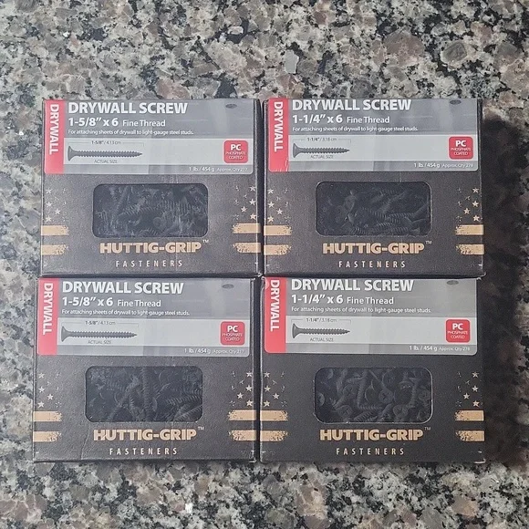 Huttig-Grip drywall screws nails lot of 4 size 1-5/8 x 6 & 1-1/4 x 6 fine thread