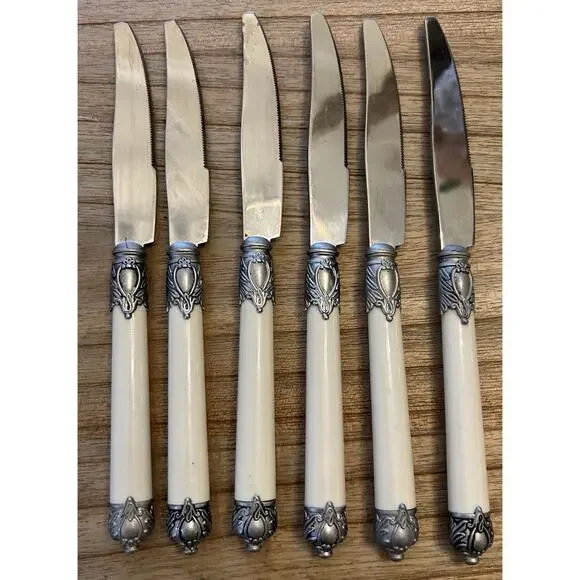 Vtg Set of 6 Home Essentials RENAISSANCE BONE‎ Dinner Knives 9” Serrated