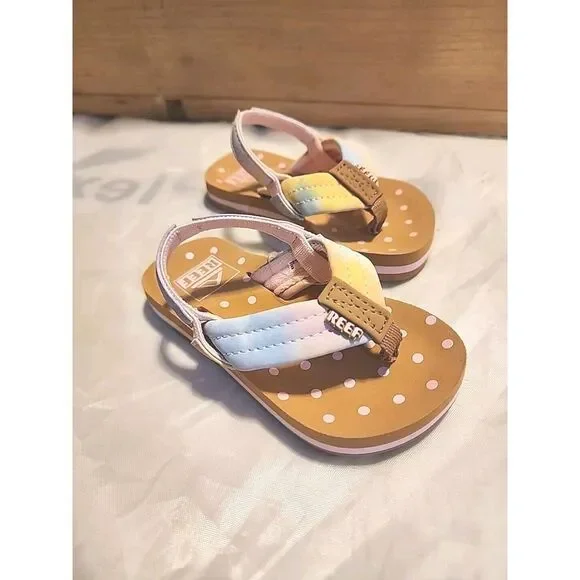 REEF Rainbow Girls Flip Flops Size 3/4 Sandals Thong‎ Elastic Stretch