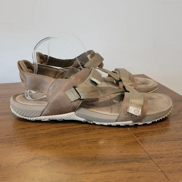 Merrell Performance Sandals Mens Size 13 Brown Leather‎ Strap Outdoor Shoes