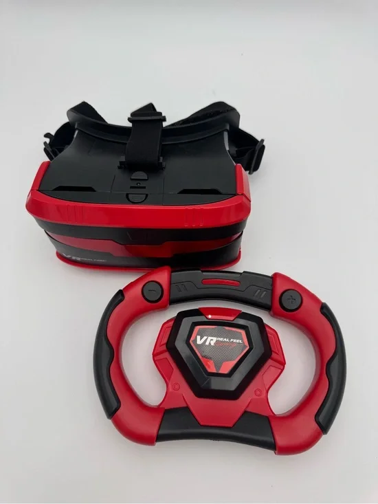 VR Real Feel Racing Headset & Steering Wheel Controller Red/Black