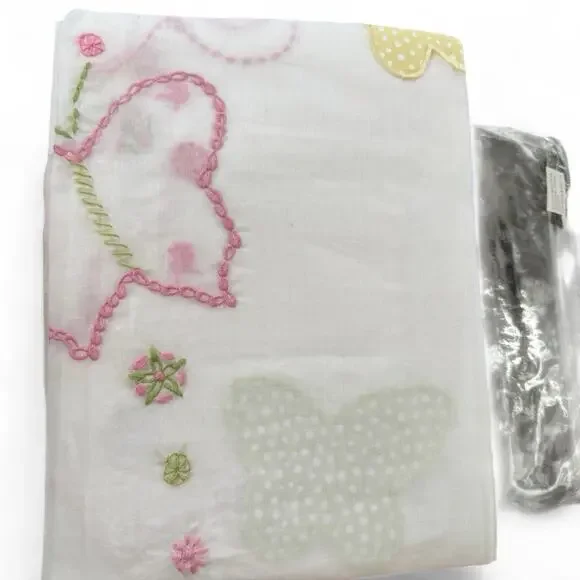 NWT Pottery Barn Curtain‎ Panel Dot Butterfly Pink Green Yellow Sheer 84” Pole
