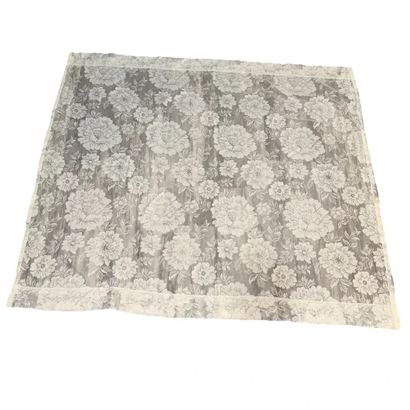 Vintage 2 Panels Lace Ivory Cream Curtain 59X51 In Floral Cottage Country READ