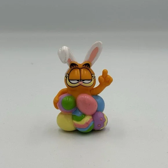 Vintage 1980s Garfield Easter Bunny Figurine PVC PAWS United Feature Eggs 2.5