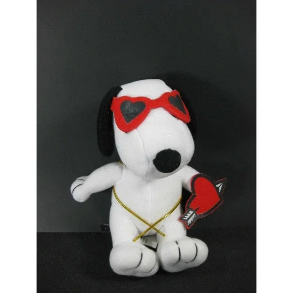 SNOOPY VALENTINES Sitting w/ Heart Glasses Bow Arrow Heart Plush Stuffed‎ 7