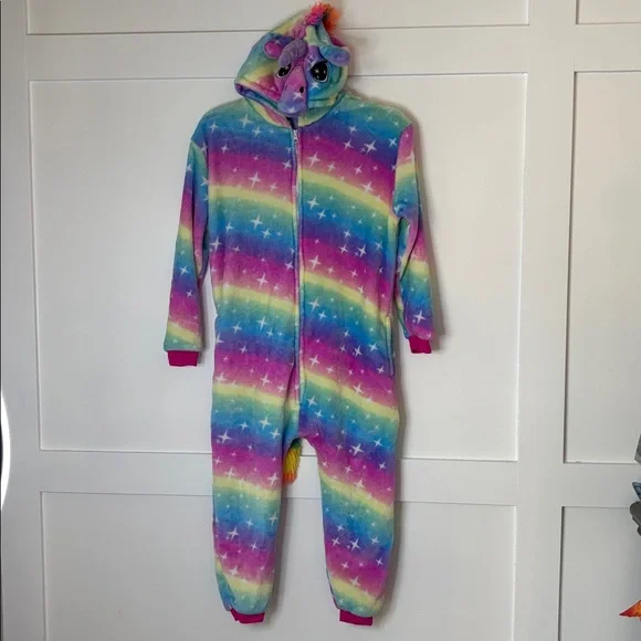 Rainbow Unicorn Onesie Pajamas size 10-12 kids