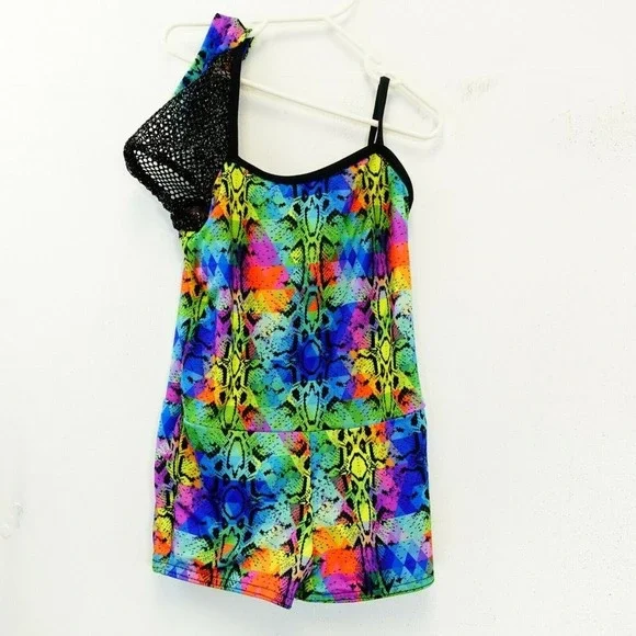 Snakeskin Shortall Romper Leotard Girls S Child Neon Dancewear A WISH COME TRUE‎