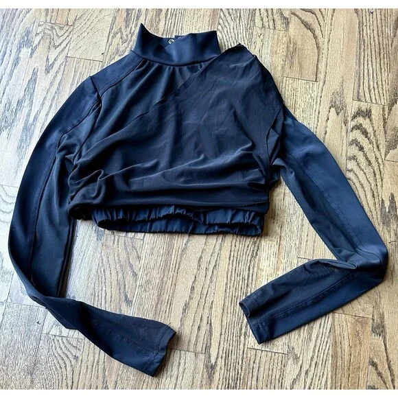 Balera Girls Shirred Long Sleeve Black Dance Top Costume‎ MT11825 Size LC EUC