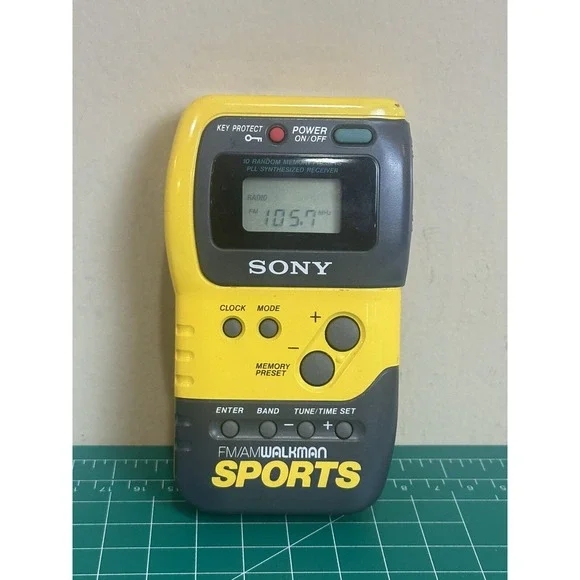 Sony Walkman Yellow Sports Portable Stereo Clock Time (missing‎ Battery Cover)