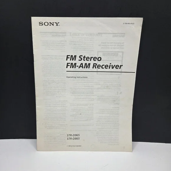 Sony FM Stereo Receiver Manual STR-D965 STR-D865 Vintage 1995 White Instructions