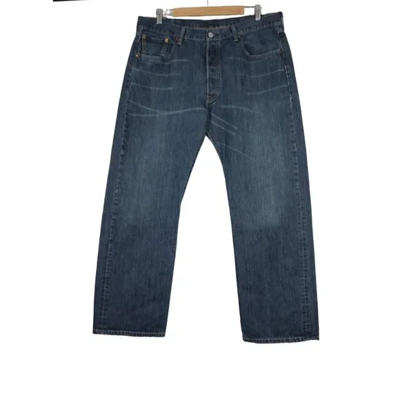 Levi's men's 501‎ button fly classic straight fit mid rise vintage wash jeans