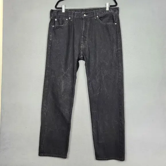 Levi's 505 Jeans Mens 38x30 Black Straight Leg Regular Fit Zip Fly Red Tab