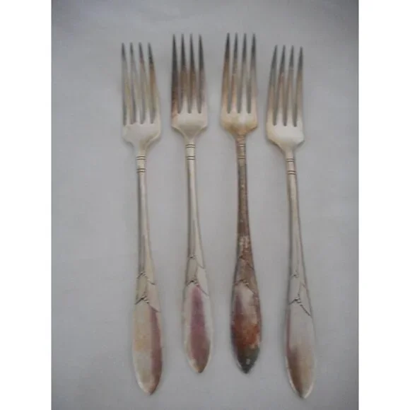 4 Oneida 1932 Lady Hamilton French Dinner forks Art Deco Community Silver Plate
