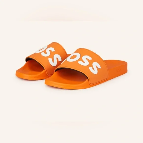 HUGO BOSS 🔥 Kirk Orange Pool Sliders Flip Flops Slides