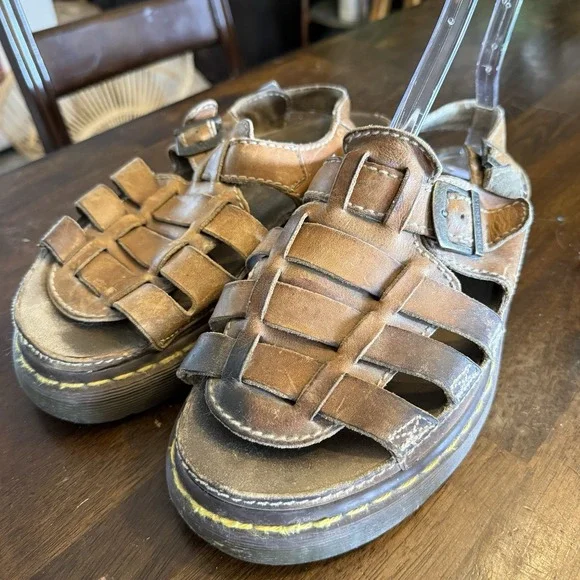 Dr. Martens Brown Leather Fisherman Buckle Sandals Vintage 90s Y2K Men's Read Sz