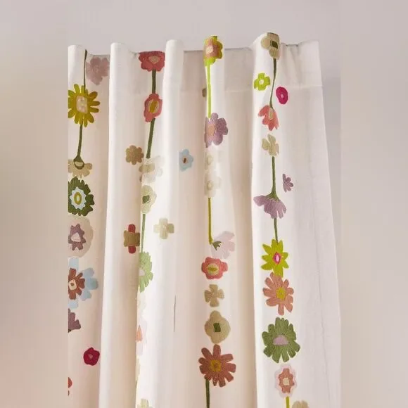 New Amthropologie Embroidered Cotton Abstract Floral Curtain