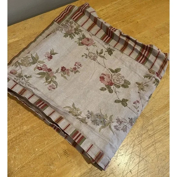 Vtg Ralph Lauren Rose Floral Valance Cotton ROSE PINK Bluebells striped‎ 60x15